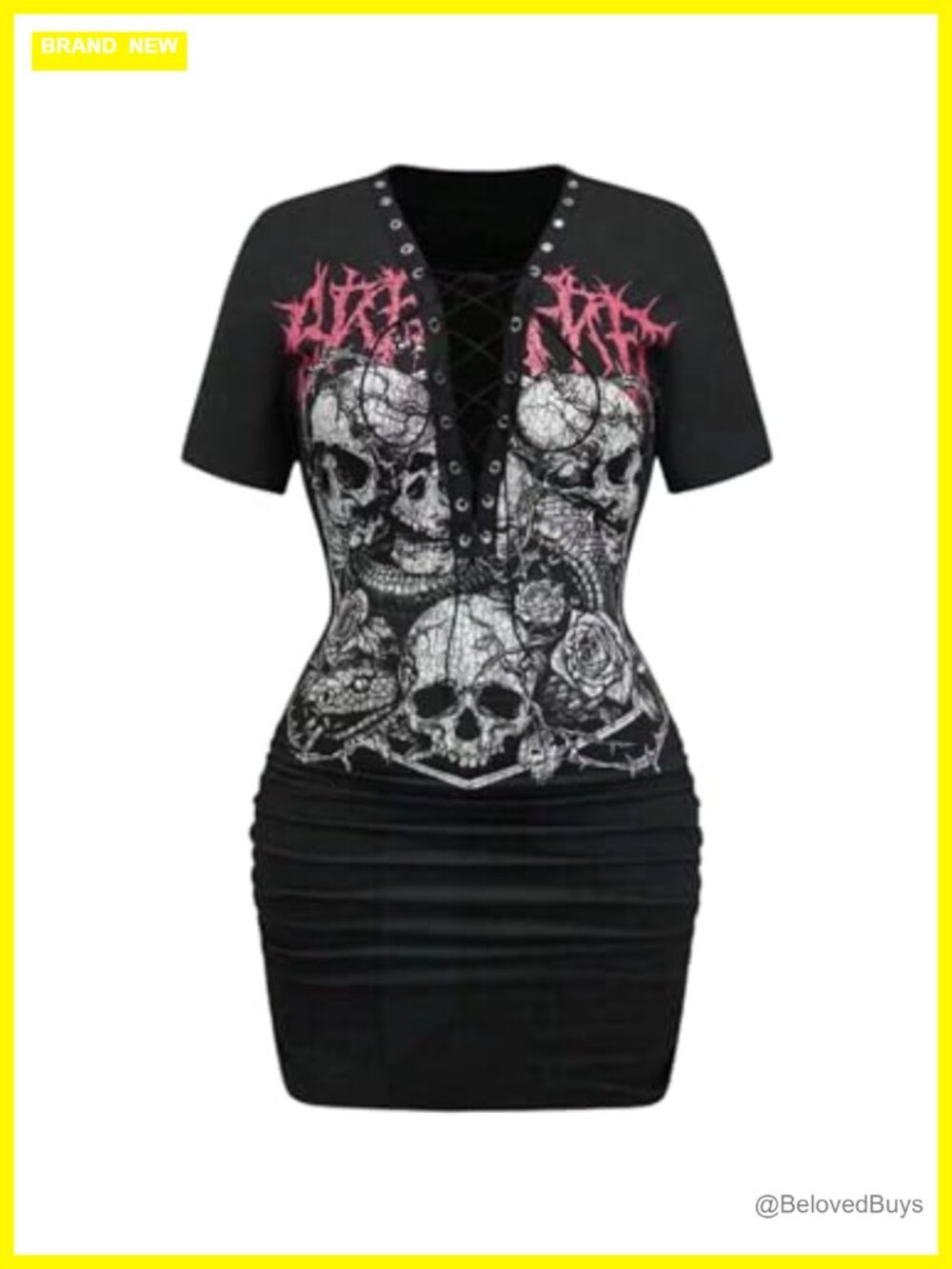Y2K Gothic Lace Up Bodycon Mini Dress Punk Party Clubwear
